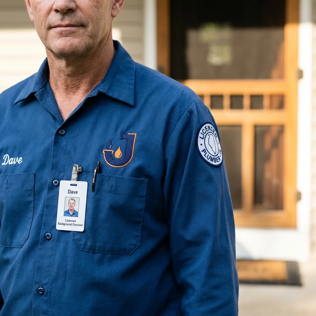 Licensed plumber showing ID badge in Fairfax, SC