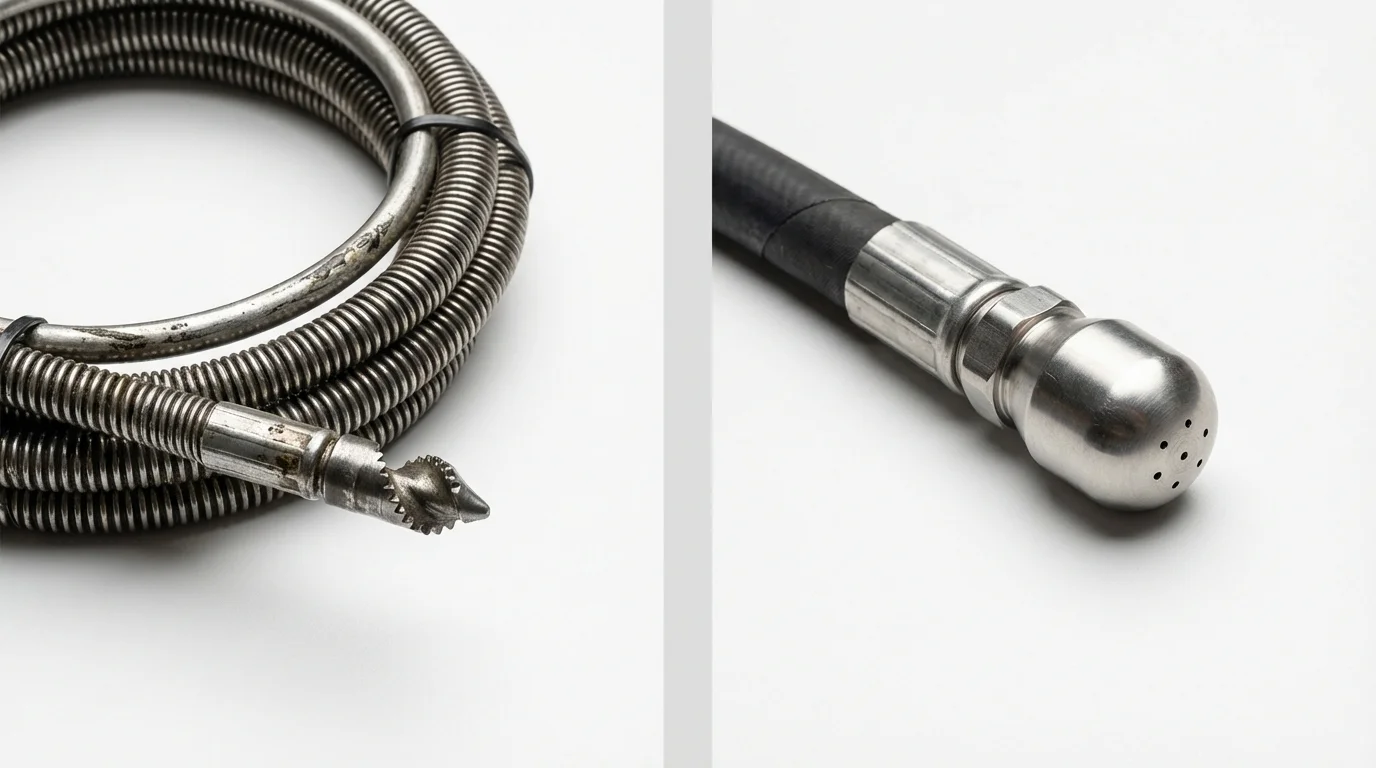 Drain snake cable and hydro jetting nozzle used for drain cleaning in Fairfax, SC